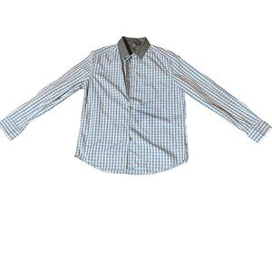Kenneth Cole Reaction Plaid Long wSleeve Shirt - Blue & White Checkered - Mens L